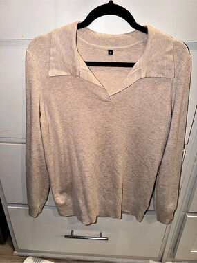 ARACH&CLOZ Wool-Blend Collared Pullover Beige Sweater